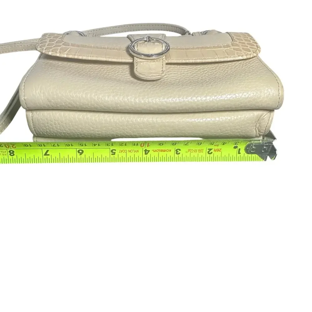 Brighton ALM Lutece Organizer Leather Croc Embossed Crossbody Purse Beige/Cream